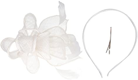 FRCOLOR Chapeau Fascinateur Blanc en Jute et Abs, Serrage-tête Clip | Style Vintage Moderne, Usage Large, pour Filles et Femmes, Mariage et Noël