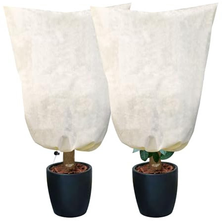 WUCHAITOO Frostschutzhaube für Pflanzen 2 Stück, Pflanzen Winterschutz,Abdeckung Pflanzen Winter Pflanzenschutzsack mit Zugband Pflanzenabdeckung Frostschutz Vlies,120X80cm-beige