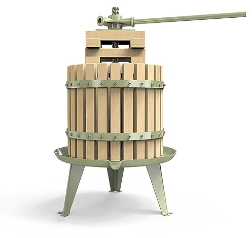 Fruit Wine Press - 100% Nature/Healthy Apple&Grape Crusher Manual Juice Maker for Kitchen, Solid Wood Basket with Blocks Cider Wine Making Press (LFGB Certified,Heavy Duty) (3.2 Gallon, Green)