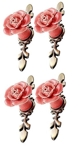 DOITOOL 4stücke Vintage Keramik Schrankgriff Bar Mit Rosen-design Einzelne Loch-griffe Für Schrank Und Kleiderschrank Bronze Rosa Robuste Und Elegante Möbelbeschläge Für