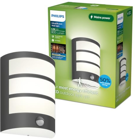 PHILIPS Outdoor Ultra-Efficient Python Wandleuchte 3,8W, Bewegungssensor, 2700 Kelvin, IP44 wetterfest, anthrazit, Antharzit