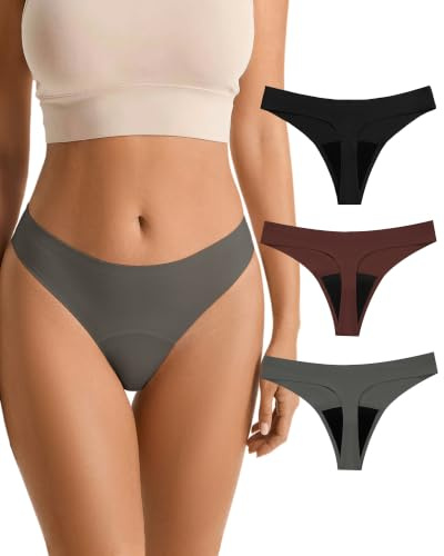 SHARICCA Stringtrosa Sömlösa Menstruationstrosor Absorberande Menstruationsunderkläder Thong Tvättbara Underkläder Stringtrosor (Svart-3P07-a, XL)