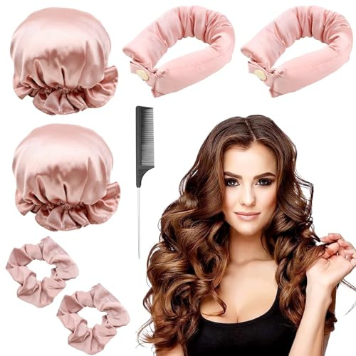 ZOCONE 2 Stück Heatless Lockenwickler Stirnband mit Haarnetz, Dutt Bons hitzelose Locken über Nacht, weiches Satin, hitzeloses Lockenwickler, Lockenwickler, keine Hitze mit Kamm, hitzefreie