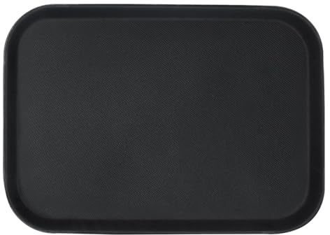 Argon Tableware Black Rectangular Serving Tray 35.5 x 25cm - Reusable Non Slip Rubberized Surface Platter for Food and Drinks - Durable Heat Resistant Stackable Tray for Bars, Restaurants and Home Use