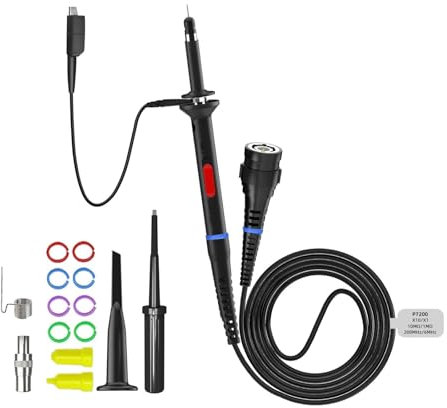 JWPSHIJIE Sonde d'oscilloscope P7200 200MHz X1/X10 BNC, Capuchon de Protection, sonde DC-200MHz avec Anneaux de Couleur