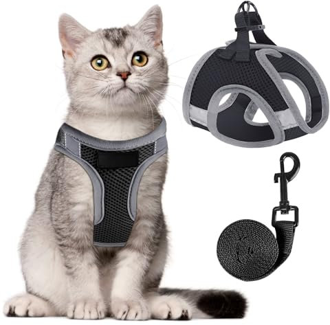 Katzengeschirr und Leine, Katzenhalsband zum Spazierengehen, ausbruchsicher, verstellbare Katzenleine und Geschirr-Set, lebenslanger Ersatz, einfache Kontrolle, atmungsaktive Katzenleine mit