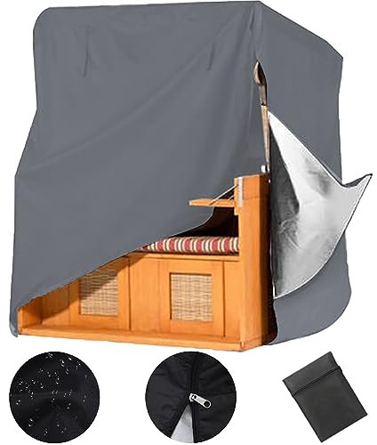 FXKJ Strandkorb Schutzhülle Winterfest 210D Oxford Stoff Strandkorb Abdeckung Reißfest UV Beständig Strandkorbhülle Wasserdicht Winddicht Abdeckhaube für Strandkörbe,135 * 105 * 175/140cm,Grey