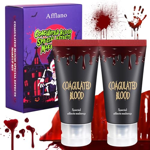 Sangue Finto Halloween SFX Makeup Kit 2pcs, Afflano Professionale Effetti Speciali Fase Halloween SFX Trucco Sangue Crosta, Zombie Abiti Festival Teatrale Ferita Modellazione Cicatrice, Tagli, Vampiro