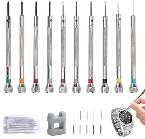 GIONAR 21PCS Kit Tournevis Horlogerie, Tournevis de Precision en Acier | 6 Tournevis Plate Horlogerie/4 Tournevis Cruciforme 0,6-2,0 mm, avec Démagnétiseur, pour Réparation de Montres/Lunettes