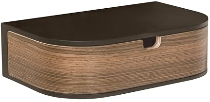 Valiai Schwebendes Wandregal aus Holz – Hängendes kleines Wandregal zum Ausstellen (Schwarz/Walnuss, Regal mit 1 Schublade)