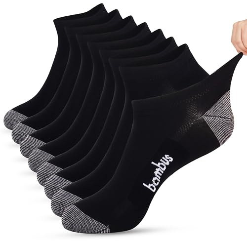 Jeasona 8 Paar Bambus Sneaker Socken Herren 43-46 Schwarz Diabetikersocken Herren Ohne Gummi Diabetiker Socken Kurz Bambus Ohne Naht Herrensocken Sommer