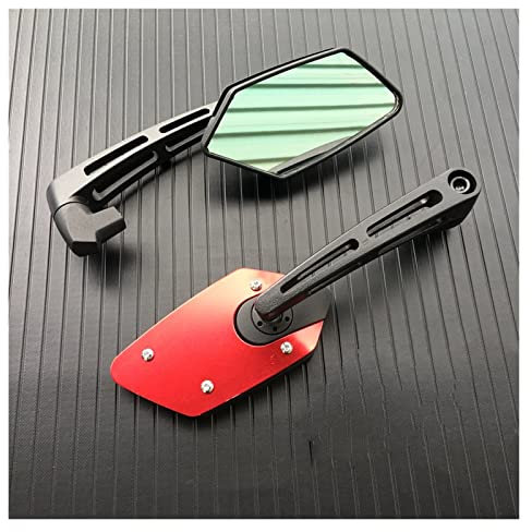 DKPMWD Motorrad Lenkerendenspiegel Schwarz Carbon Blau Rot Gold Silber Motorrad Rückspiegel Scooter E-Bike Drehbare HD Vision Seitenspiegel 8mm 10mm Motorradspiegel(Rot)