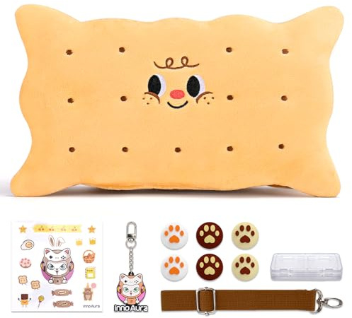 Switch Case for NS Switch, innoAura 11 in 1 Switch Accessories Bundles with Switch Carrying Case, Switch Game Case, Switch Thumb Caps, Detachable Shoulder Strap, Cute Pendent (Brown Cookie)