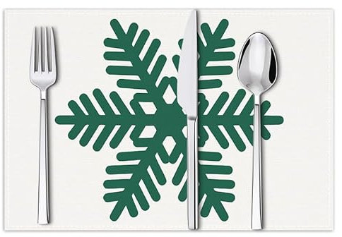 Mantel Individual Copos De Nieve Verdes Juego De 4 Manteles Individuales Bajoplatos Aislante Calor Lino Antimanchas Antideslizantes Decoración Mesa Comedor Cocina 45X30Cm