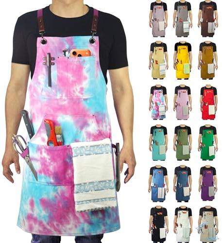 Stenffy Kitchen Apron, Work Apron, Canvas, Multiple Pockets, Gardening, Painting, BBQ, Carpenter, Artist, Sizes M to XXL,Phantom Blue