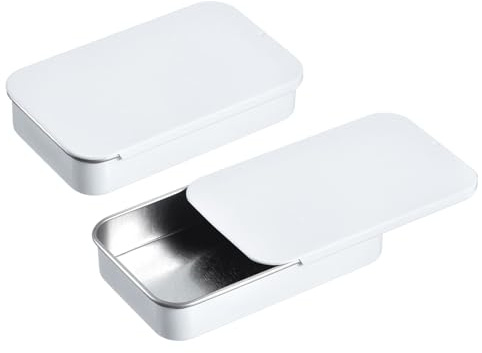 QUARKZMAN 6 st. metallplåtburkar, 9,5 x 6,9 cm skjutlock plåtburkar tom rektangulär förvaringslåda bärbar mini låda för godis kosmetika hantverk, vit