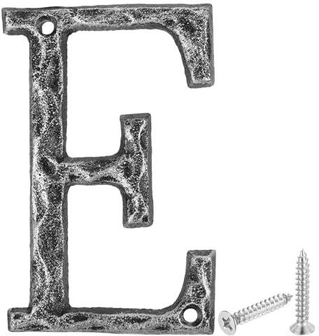 sourcing map House Address Letter, 4.9 Inch Cast Iron Vintage Wall Letter E Outside Letters for Home Street Office Mailbox Sign, Black & Silver