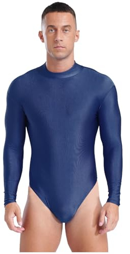 Freebily Body da Ballo Uomo Latino Americano Manica Lunga Body Ginnastica Ritmica Balletto Leotards Tinta Unita Jumpsuit Sportiva da Danza Standard Tuta da Pattinaggio Blu scuro XXL