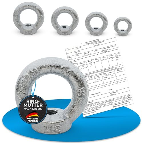 PinPro Tuerca anular según DIN 582 con capacidad de carga de hasta 1800 kg, varios tamaños a elegir, paquete de cantidad y ventaja, acero C15E forjado y galvanizado galvanizado, rosca métrica (1 x M20