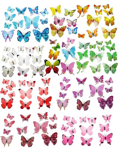 WUNZILO 80 Stück Bunte Schmetterlinge Deko mit kleinem Clip, PVC Schmetterling Brosche, für Kinderzimmer Deko, Dekoration Curtains, Dining Table, Büro (8 Farben, 4,5 cm)