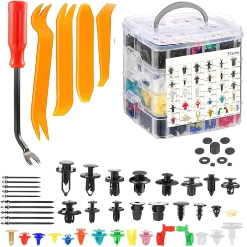 1240Pcs Auto Befestigung Clips Set Universal Türverkleidung Klammern Auto Stoßstangen Zierleisten mit Karosserie Kabelbinder Schwammig Kissen Demontage Werkzeuge Kunststoff Clipsatz für Automobile