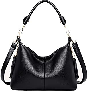 Prettiee Handtaschen, Umhängetaschen, kleine Handtaschen aus Leder, Damentaschen, Handtaschen, Umhängetaschen für Damen, Umhängetasche, Fransentasche SHO (Schwarz)
