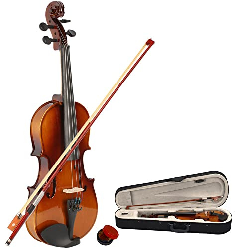 Bonnlo 1/2 Size Acoustic Violin with Case, Bow & Rosin, Violin for Kids 9-10, Students Beginners (Natural)