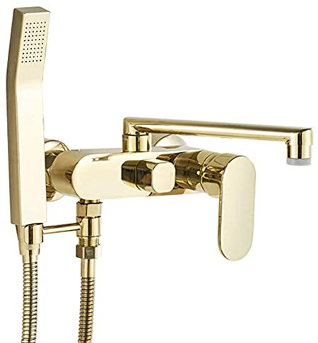 GODFSAHG Wall Mounted Kitchen Faucet with Sprayer, Brass Shower Sink Faucet Golden, Kitchen Mixer Tap, 360 Rotation Kitchen Sink Faucet Single Handle
