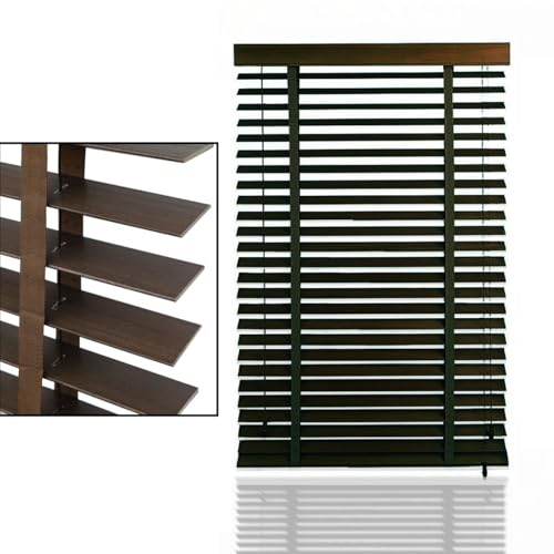 2 Slats Wooden Horizontal Cordless Blinds Home Office Windows Blind Blackout/Heat Insulation Curtain Shutters Privacy Blinds for Living Room Bedroom(Dark Walnut)