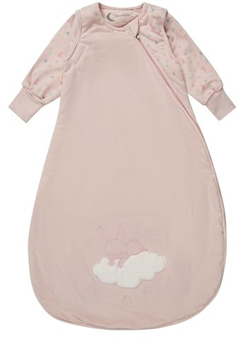 Sterntaler Schlafsack mit Armen 90 cm Hase Hanni – Mädchen Schlafsack aus Jersey, leicht wattiert, 1,0 TOG, abnehmbare Ärmel mit Stulpen, 2‑Wege-Reißverschluss, Applikation, Quarzrosa, 90 cm