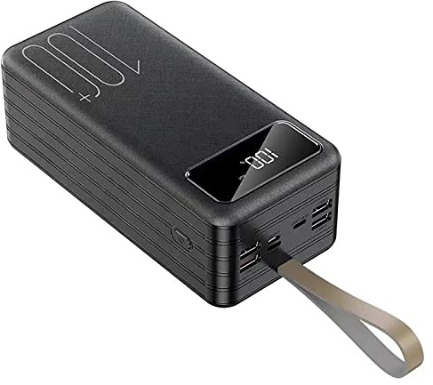Caricabatterie portatile Power Bank 4 USB Batteria esterna LED Light Caricabatteria ad alta capacità Cavo integrato 3 per telefoni tablet, nero, 30000mAh