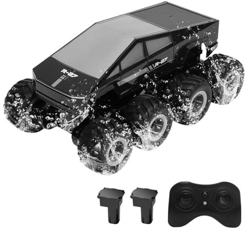 Hylukon Amphibious RC Truck, Water and Land All-Terrain Remote Control Car for Kids, 360° Rotating 8WD Off-Road Pick Up Truck, Water Proof Cyber RC Car Toy for Boys Girls (Black 2 Batteries)