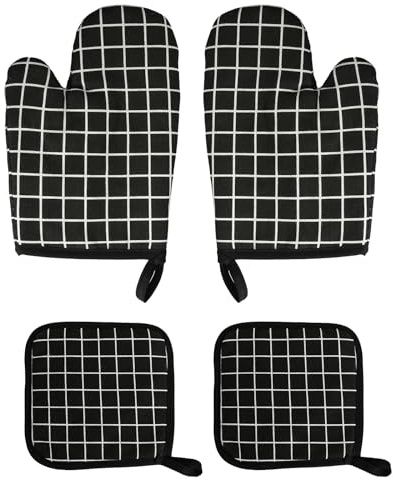 Rieoany Set di 4 Presine da Forno Presine Resistenti Al Calore E Guanti da Forno Antiscivolo Nero Adatto Per Cucinare, Cuocere Al Forno E Grigliare