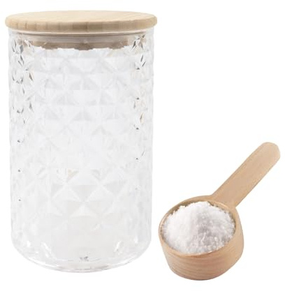 Klmnop 1200ML/42OZ Acrylic Bath Salt Jar with Wooden Scoop, Bath Salt Container with Sealing Lid for Bathroom Kitchen Storage Salt Candy Tea(Clear)