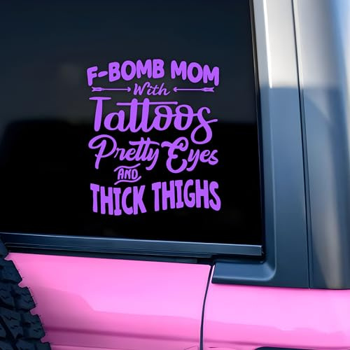 F Bomb Mom with Tattoos Pretty Eyes Car Decal Funny Wife Mama Stickers Mental Health Humor Car Window Mirror Decal Accessories Affirmations Vinyl Waterproof 8 Inches Bumper Sticker Gifts for Mom