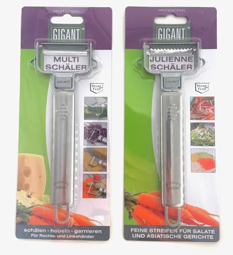 Gigant Multischäler Set,Gemüseschäler,Beidseitig Gezackte Klinge, Ideal für Gemüse und Obst Gigant Julienne Schäler für Gemüsestreifen, Edelstahl Rostfrei,Geeignet für Links- und Rechtshänder