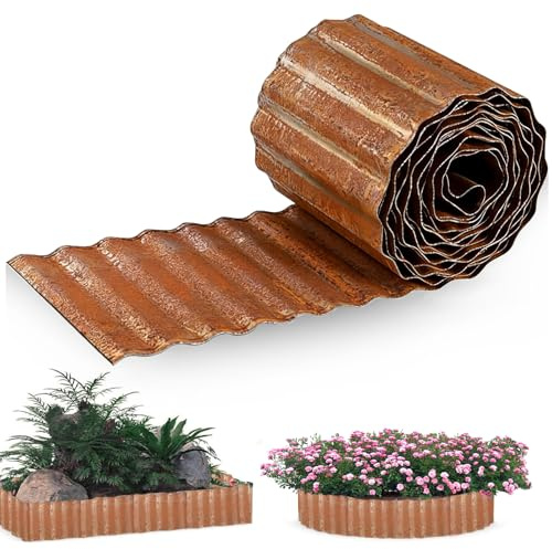 Vyranut Bordure de Jardin Métallique Rouille 6m × 15cm – Bordure Acier Corten, Anti-Rouille et Résistant aux Intempéries, Installation Facile pour Pelouses et Massifs
