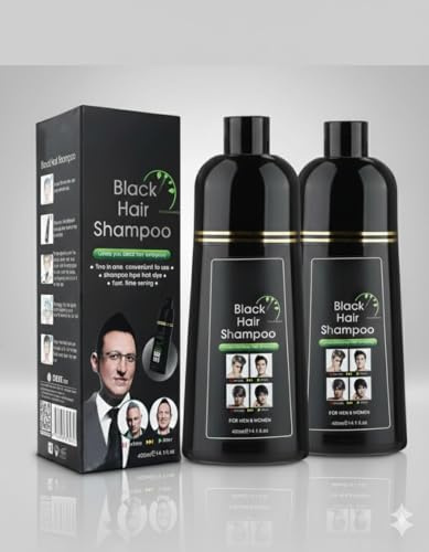 2 x Black Hair Shampoo 400ml – Instant Black Hair Dye Shampoo with Mild Plant Formula, Natural Black Colour for Men & Women, Easy to Use, Lasts up to 30 Days