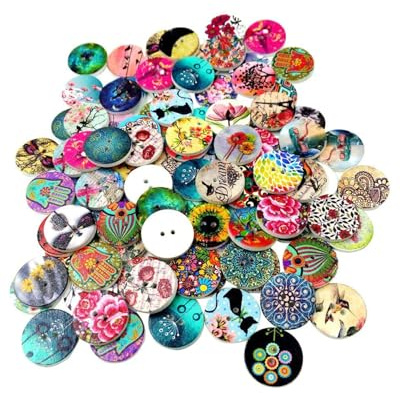 WINXMIN 200 Piezas Botones de Madera Vintage,botones decorativos,para Manualidades Retro Resina para Coser de Flores Mixtas de Madera DIY (15 mm) (A)
