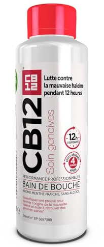 CB12 – Bain de bouche – Soin gencives – Sans alcool – Combat la mauvaise haleine pendant 12 heures – Aide à restaurer et maintenir des gencives saines – Arôme menthe fraîche – 500ML
