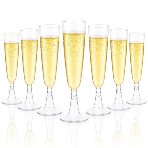 Huanmin Bicchieri Champagne in Plastica 30 Pezzi da 160 ml, Flûte Trasparenti con Base Rimovibile, Calici Infrangibili Riutilizzabili per Prosecco, Mimosa, Matrimonio, Festa e Catering