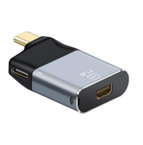 Sylen USB C macho a Mini Display Port 1,4 8 K 60 Hz hembra + puerto USB C hembra 65 W PD3,0 para carga rápida, convertidor de aluminio para tableta, teléfono, ordenador portátil