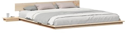 XHNIFBN Bettgestell 180x200 cm Holz Braun Bodenbett Modernes Design mit Nachttisch Lattenrost kompatibel Super King Size für Schlafzimmer Gästezimmer