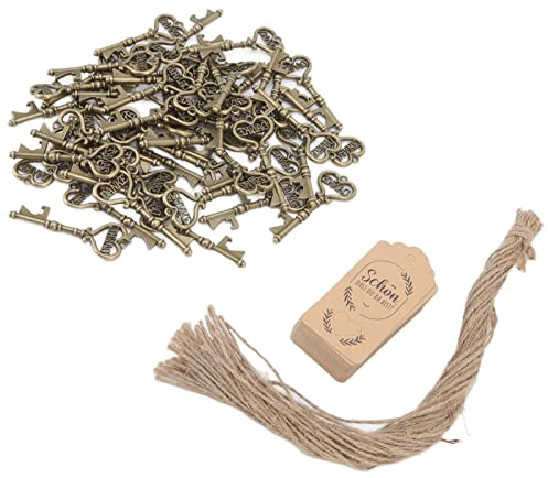 Aramox Apribottiglie in Lega a Forma di Chiave Apribottiglie 50 Set con Etichette Cavatappi retrò per Bomboniere di Nozze Compleanno Baby Shower Banchetti Ospiti Regalo Ricordo