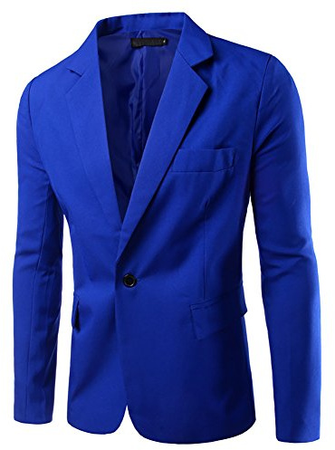 Men's Blazer Slim Fit Casual One Button Suits Coat Solid Blazer Business Jacket Royal Blue M