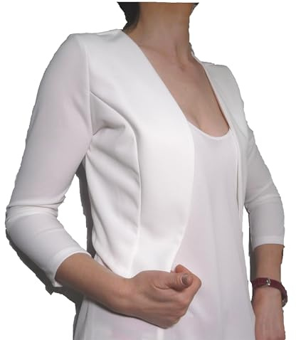 Fantasy Coprispalle Elegante Cerimonia Blaser Bolero Copriabito Manica 3/4 Donna Ragazza Colorati (Taglia Unica 40-42, Bianco)