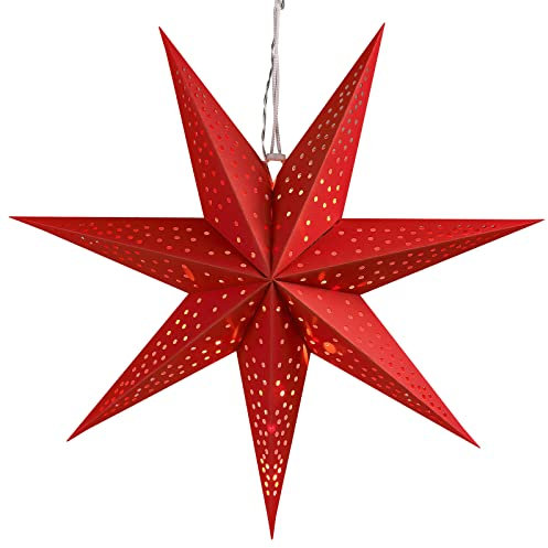 CASARIA® LED Weihnachtsstern Beleuchtet 60 cm Batterie Fenster Innen Weihnachtsdeko Weihnachten Fensterdeko Leuchtstern Dekostern Papierstern Rot