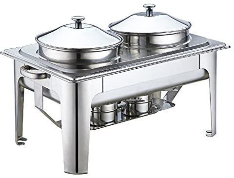 Countertop Food Warmer/Buffet Soup Pot, Stainless Steel Chafing Dish Buffet Set with Water Pan, Lids, Frame and Fuel Holder for Catering Restaurant(4.5Lx2)