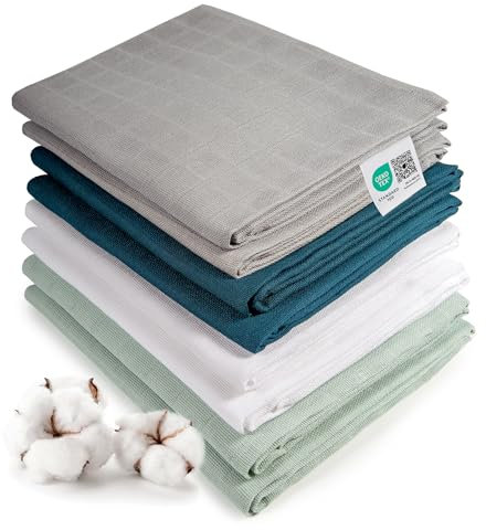 Makian 8 Stück Baby Mullwindeln 80x80 cm Set - Spucktücher/Mulltücher doppelt gewebt, weich aus 100% Baumwolle, Oeko-TEX® Standard 100 geprüft, maschinenwaschbar - Mint Blau Weiß