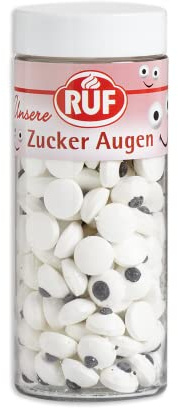 RUF Zucker-Augen, essbare Deko-Augen zum Verzieren von Cookies, Muffins, Cupcakes & Törtchen, für Halloween, Weihnachten & Kinder-Geburtstage, 1 x 75g